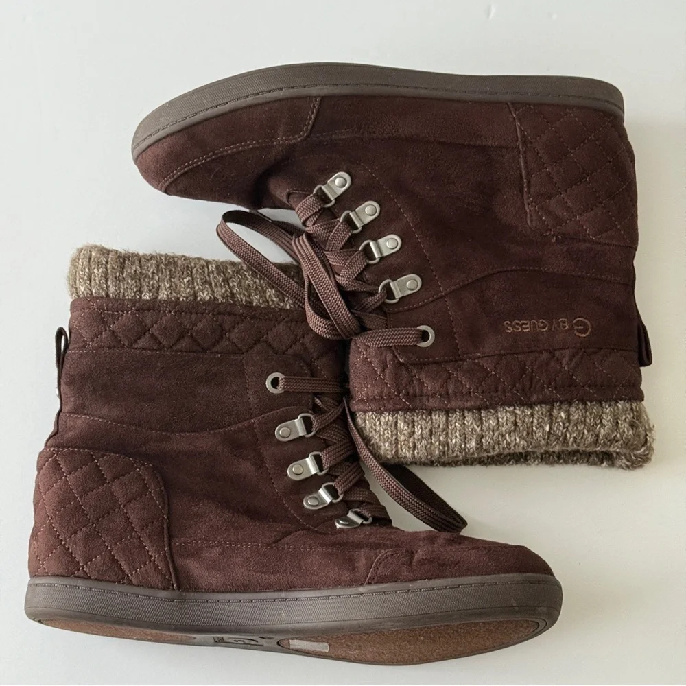 G by GUESS Women's Brown Lace Up Ankle Boots Size 10M
